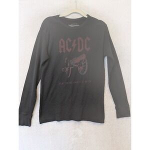 AC/DC Thermal Shirt Men's Large Black Waffle Knit Graphic Long Sleeve Band Tee